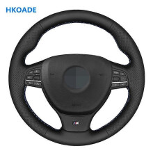 (Filo rosso blu) Coprivolante per auto fai da te in similpelle nera cucito a mano per BMW M Sport