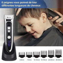 Elektrische tondeuse, baardtrimmer, draadloos, met 7 tips, LED-scherm, scheren voor kinderen, volwassenen,