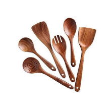 Lot de 6 ustensiles de cuisine en bois résistants à la chaleur et aux rayures, couleur bois