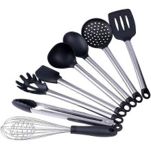 Ustensiles de cuisine 8 pièces en silicone avec manche en acier inoxydable Écumoire Louche Spatule Cuillère