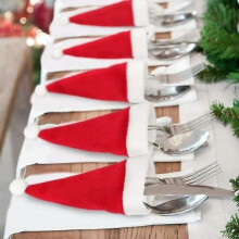 Lot de 10 mini porte-couverts de Noël, décoration de table, chapeau de Père Noël rouge, couverts, couteau,
