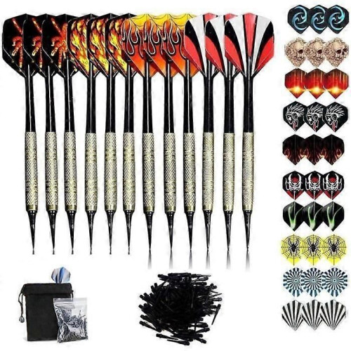 Lot de 12 fléchettes à pointe souple pour cible électronique - OLY MAGIC - Drapeau national - Noir