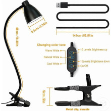 Lampe de bureau 38 LED, 3 modes de couleur, 10 niveaux de luminosité, variateur, lampe de lecture, arrêt