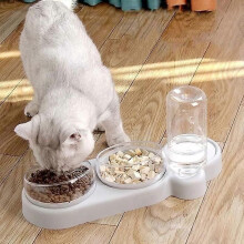 Distributeur d'eau 3 en 1 pour chat et chien, double bol rotatif à 360, blanc