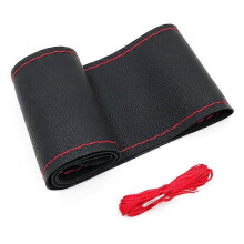 (Rouge) 37cm/38CM DIY Housses de volant en cuir souple tressé sur le volant de voiture avec aiguille