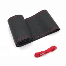 (Rouge) 37 cm/38 cm DIY Housses de volant en cuir artificiel souple tressé sur le volant de voiture