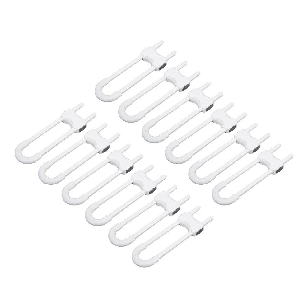12Pcs U Shaped Childproof Safety Locks For Cabinets & Drawers White