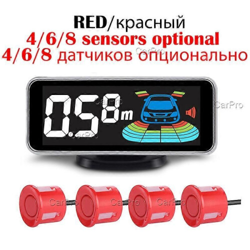 (red sensors8 sensors)Multiple Radar Parking  Sensor Kit Backlight Parktronic LED Display System Backup