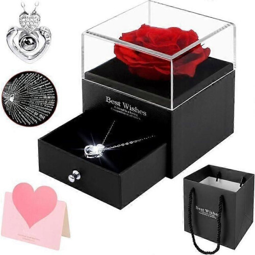 Coffret cadeau Rose éternelle AIPAIDE Collier Rose éternelle Pendentif d'amour avec 100 langues pour