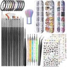 Set di design per nail art, pennelli per unghie, penne per punteggiatura, scatole di strass per unghie,