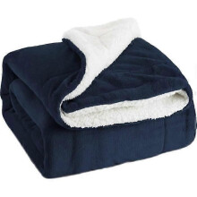 Coperta in pile Sherpa blu navy TH 130x160 cm - Coperta da letto double-face morbida e calda, copridivano