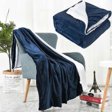 Coperta in pile Sherpa blu navy 130x160 cm - Coperta da letto double-face morbida e calda, copridivano