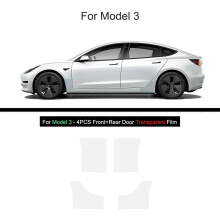 Film de protection invisible en TPU noir pour Tesla Model 3/Y 2017-2023 (3 transparents, 4 pièces)