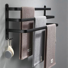 Porte-serviettes mural étanche noir de 60 cm avec crochet