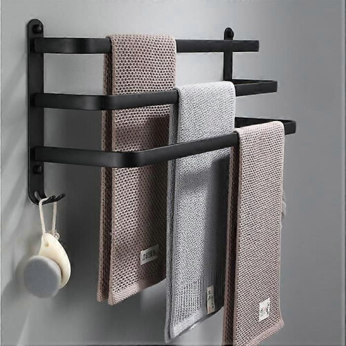Porte-serviettes mural étanche noir de 60 cm avec crochet