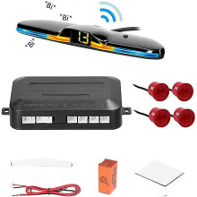 (Rouge) Système d'aide au stationnement avec 4 capteurs Système de recul Parktronic Radar de recul avec