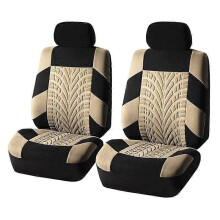 (front seat-Beige)Embroidery Car Seat Cover Set Fit Most Cars Covers with Tire Track Detail Styling