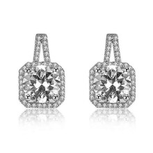 1 paar sterling zilveren oorbellen met kubieke zirkonia's, sprankelende, modieuze en elegante druppelvormige