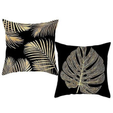 Kyoto Style mustakultainen polyesterityynynpäällinen 45x45cm trooppisella kasvikuviolla - moderni koti