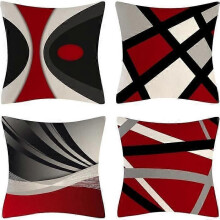 Tyynynpäällinen - Oceumaco - Abstrakti musta punainen - moderni geometrinen - 4 kpl setti