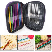 Aiguilles à tricoter - Multicolores - Aluminium et acier - 22 pièces - Étui violet - 12-15 cm