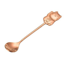 Cuillère à café en acier inoxydable 304, motif chat porte-bonheur, mignonne, à mélanger, à dessert,