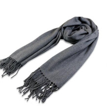 Écharpe mi-longue en imitation cachemire pour femme avec franges, douce, chaude et tendance - Gris foncé