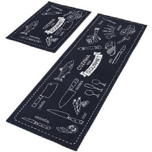 Köksmattor - SHELOVEIT - Set om 2 - 40 x 60 cm och 40 x 120 cm - Blå - Halkfritt - Tvättbar
