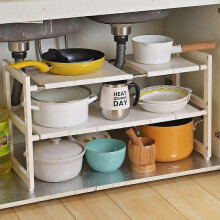 Organiseur extensible sous évier - Multifonctionnel à 2 niveaux - Blanc - 40 x 275 x 40-70 cm
