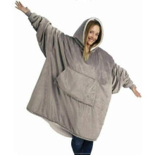 Coperta con cappuccio gigante in peluche Sherpa di grandi dimensioni, grigia con cappuccio