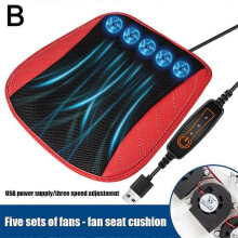 (5FAN SvartRöd)Car Summer Cool Ice Silk Sittdyna Med USB Fläkt Blåser Cool Sommar Ventilation Kudde