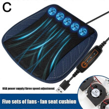 (5FAN Blue)Bil Sommar Cool Ice Silk Sittdyna Med USB Fläkt Blåser Cool Sommar Ventilation Kudde