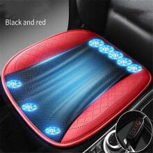 (8FAN Svart Röd) Bil Sommar Cool Ice Silk Sittdyna Med USB Fläkt Blåser Cool Sommar Ventilation Kudde