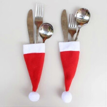 Lot de 8 porte-couverts en forme de chapeau de Père Noël, housses de poche, décoration de Noël, rouge