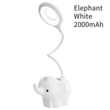 (Blanc) Lampe de bureau LED en forme d'éléphant, rechargeable par USB, lampe de lecture, contrôle tactile,