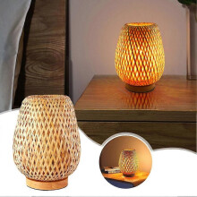 (UE) Lampe de bureau rétro de style chinois, en bambou tissé, lampe de table créative faite à la main