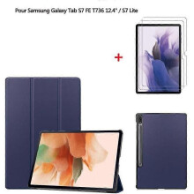 Tablettikotelo Samsung Galaxy Tab S7 FE T736 124S7 Lite Blue PU-nahkakuori näytönsuojalla karkaistu