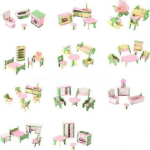 49 pezzi 11 set di mobili in legno per bambini, casa delle bambole in miniatura, giocattoli per bambini,