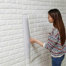 10 st 70cm*77cm 3D reliefdekal Självhäftande tapeter vit tegel 3D väggbeklädnad