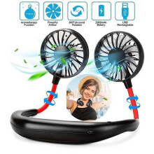 Mini ventilateur de cou portable, climatisation USB, 3 vitesses réglables, rotation à 360, double tête,