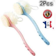 Brosse de bain 2 en 1 à poils souples pour le dos, pour hommes et femmes, rose et bleu