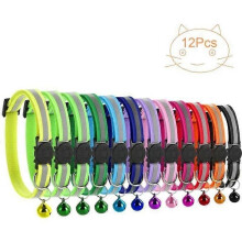 12x Nylon schattige hondenhalsband voor katten met belhalsbandgesp met reflecterende strip en snelsluiting