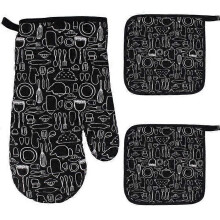 Ovenwanten + 2 pannenlappen, grote keukenhandschoenen, magnetronhandschoenen, katoenen gevoerde handschoenen,