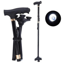 Klappbarer Gehstock mit LED-Licht, verstellbar, Aluminiumlegierung, rutschfest, mit Lampe für