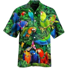 INSFITY Hawaiiansk skjorta för män Parrot Plus Size Kort ärm - Grön