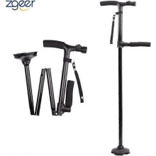 Faltbarer Gehstock mit LED-Licht, verstellbar, faltbar, leicht, Schwarz