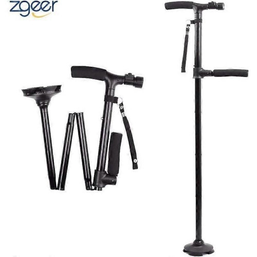 Foldable Walking Stick With LED Light Adjustable Folding Lightweight Walking Cane Black