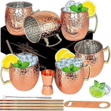 NetBoat Moscow Mule Mug [500ml], Set med 4 Moscow Mule-glasögon, med 4 sugrör och en borste, perfekt