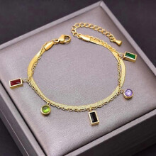 Bracciale da donna con gioielli - Accessori moda - Zirconi colorati quadrati e rotondi - Acciaio al