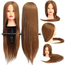 Tête de coiffure professionnelle de 18 pouces, mannequin de coiffure à cheveux longs bruns naturels